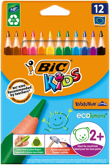 Kleurpotloden Bic Kids ecolutions Evolution Triangle etui à 12 kleuren