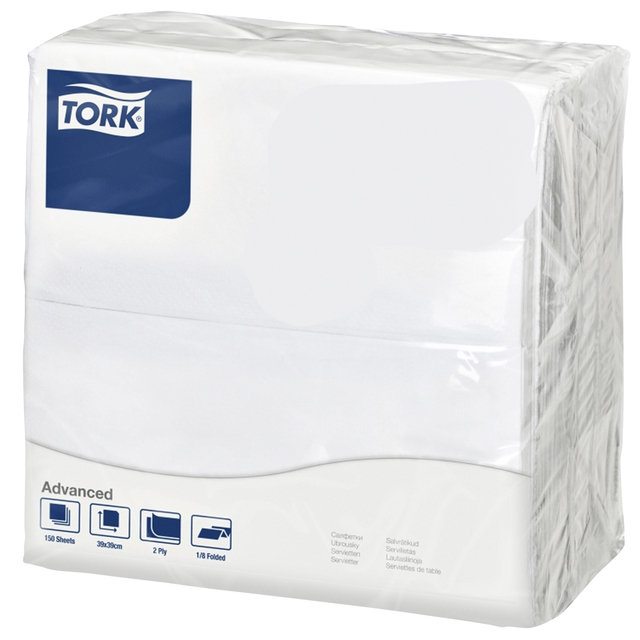 Dinerservetten Tork 2-laags 1/4-vouw 150st wit 478746