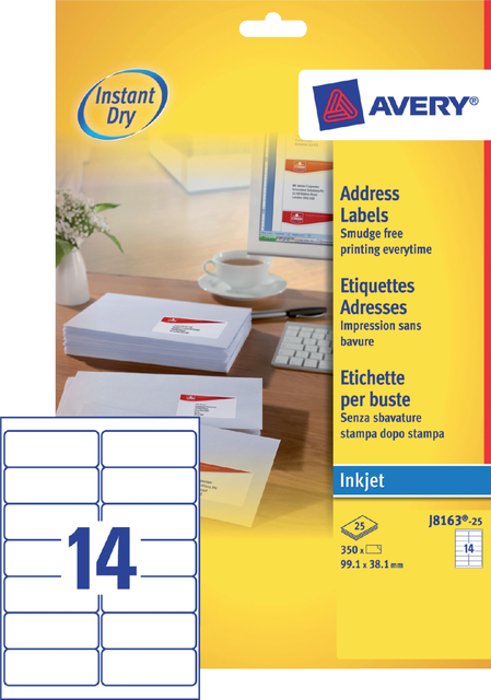 Etiket Avery J8163-25 99.1x38.1mm wit 350stuks