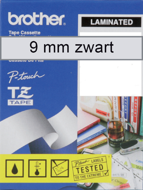 Labeltape Brother P-touch TZE-121 9mm zwart op transparant