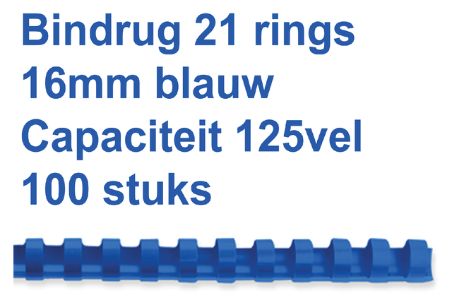 Bindrug GBC 16mm 21rings A4 blauw 100stuks