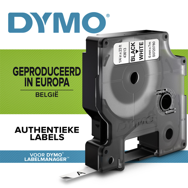 Labeltape Dymo LabelManager D1 polyester 6mm zwart op wit