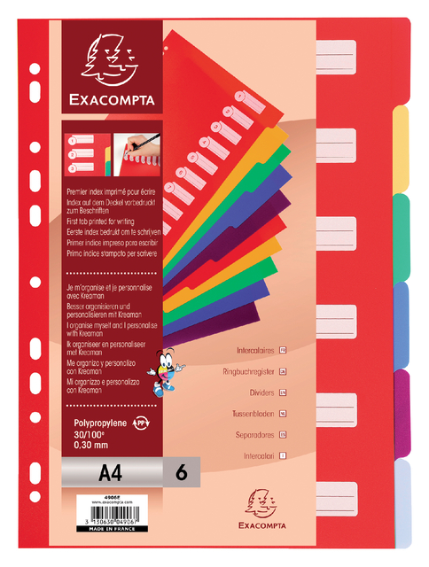 Tabbladen Exacompta 225x297mm 11-gaats 6-delig assorti PP