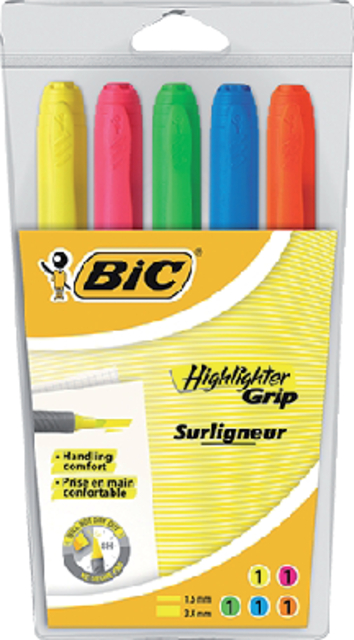 Markeerstift Bic grip assorti etui à 5 stuks