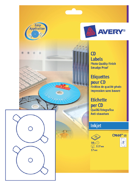 Etiket Avery C9660-25 CD hoog glans 50stuks