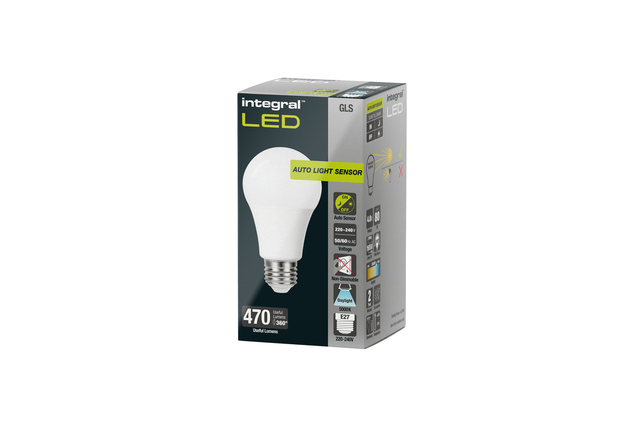 Ledlamp Integral E27 5000K koel wit 4.8W 470lumen dag/nacht sensor