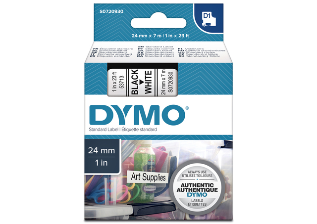 Labeltape Dymo LabelManager D1 polyester 24mm zwart op wit