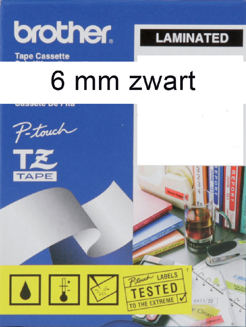 Labeltape Brother P-touch TZE-211 6mm zwart op wit