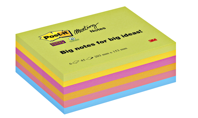 Memoblok 3M Post-it 8645 Super Sticky 203x153mm assorti