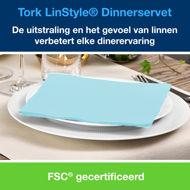 Dinnerservetten Tork LinStyle® 1/4-vouw 1-laags 50st aquablauw 478880