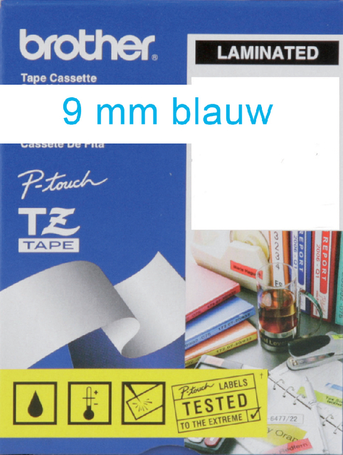 Labeltape Brother P-touch TZE-223 9mm blauw op wit