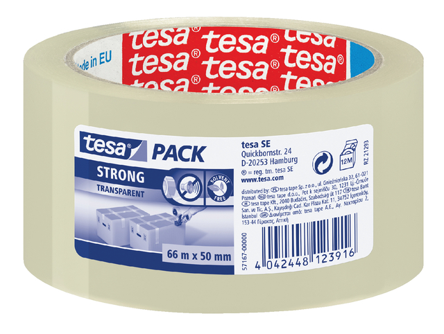 Verpakkingstape tesapack® Strong 60mx50mm PP transparant