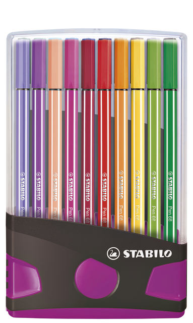 Viltstift  STABILO Pen 68/20 ColorParade in antraciet/roze etui medium assorti etui  à 20 stuks