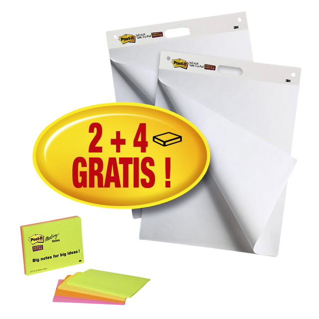 Meeting chart 3M Post-it 559 63.5x76.2cm 2 blokken + 4 blokken Meeting notes gratis