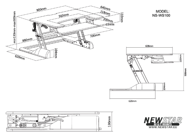 Zit-Sta werkplek Newstar WS100 10-24" werkplek wit