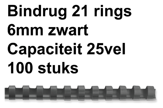 Bindrug GBC 6mm 21rings A4 zwart 100stuks