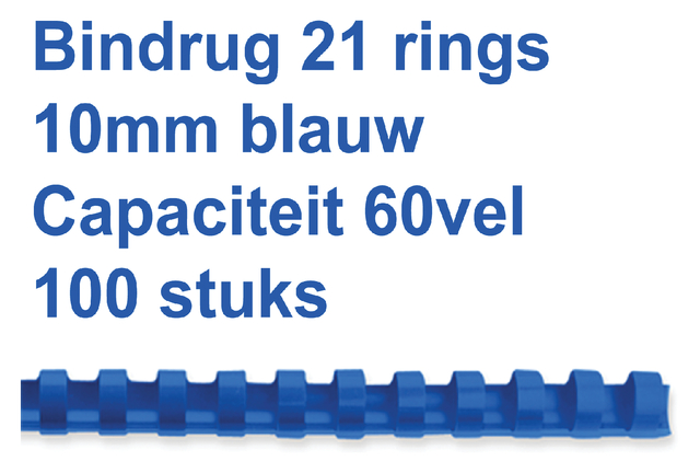 Bindrug GBC 10mm 21rings A4 blauw 100stuks