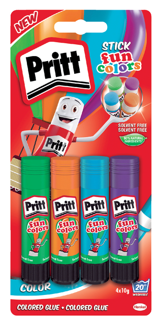 Lijmstift Pritt 10gr fun colors 1 blister à 4 stuks