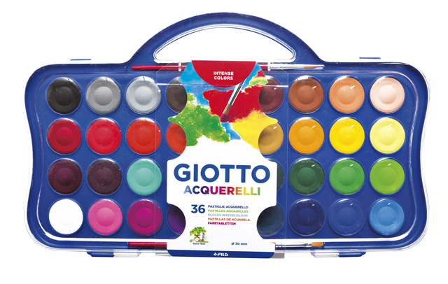 Gouache Giotto 30mm doos à 36 kleuren met 2 penselen