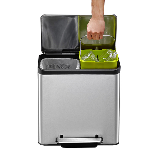 Afvalbak EKO EcoCasa Recycler pedaalemmer 15+15 liter RVS