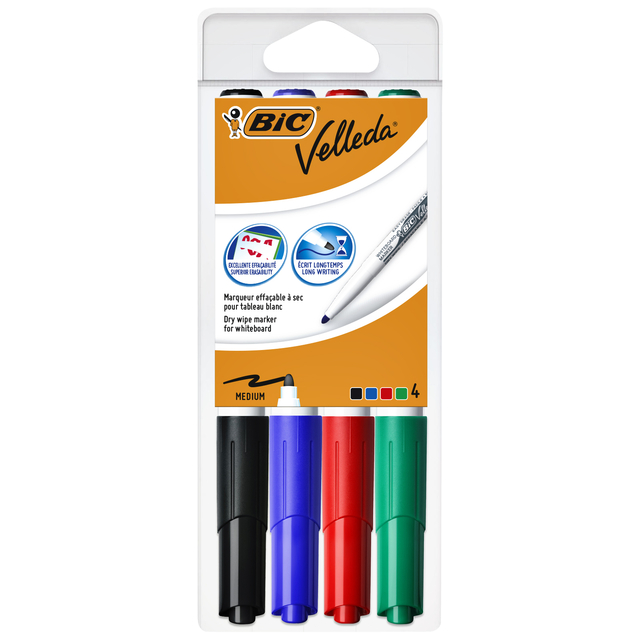 Viltstift Bic Velleda 1744 whiteboard rond medium assorti kartonnen etui à 4 stuks