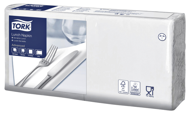 Servetten Tork 2-laags 1/4 gevouwen 200st wit 477149