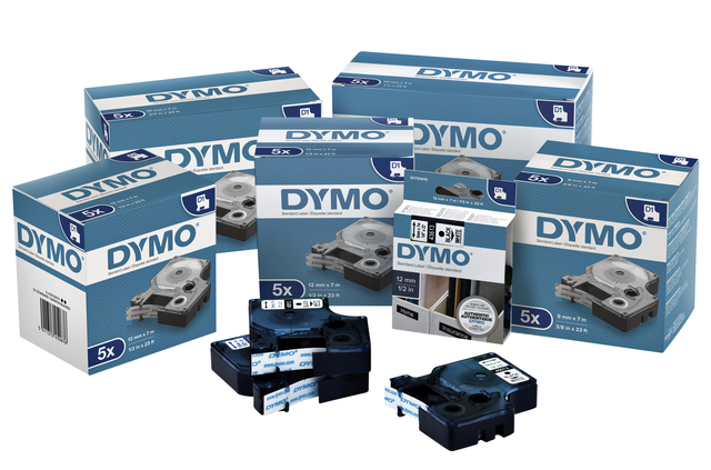 Labeltape Dymo D1 45013 720530 12mmx7m polyester zwart op wit