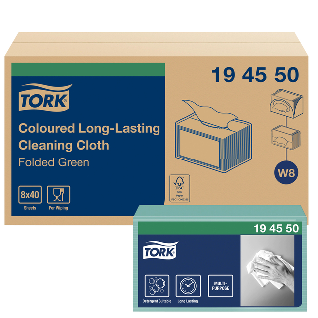 Reinigingsdoek Tork Long lasting W8 multifunctioneel groen 194550