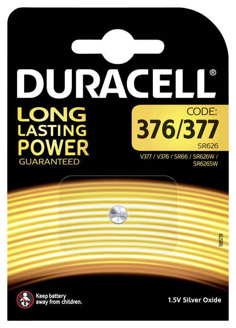 Batterij Duracell knoopcel 1x377 zilver oxide Ø6,8mm 1,5V-18mA