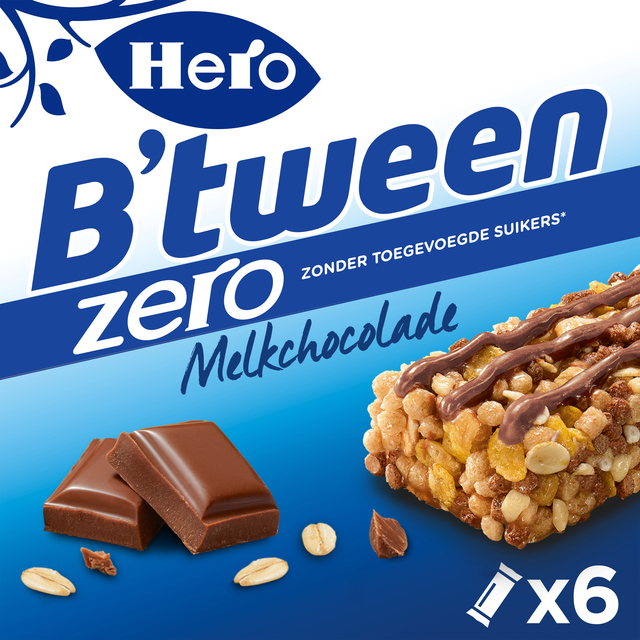 Tussendoortje Hero B'tween melkchocolade zero 6pack reep 20gr