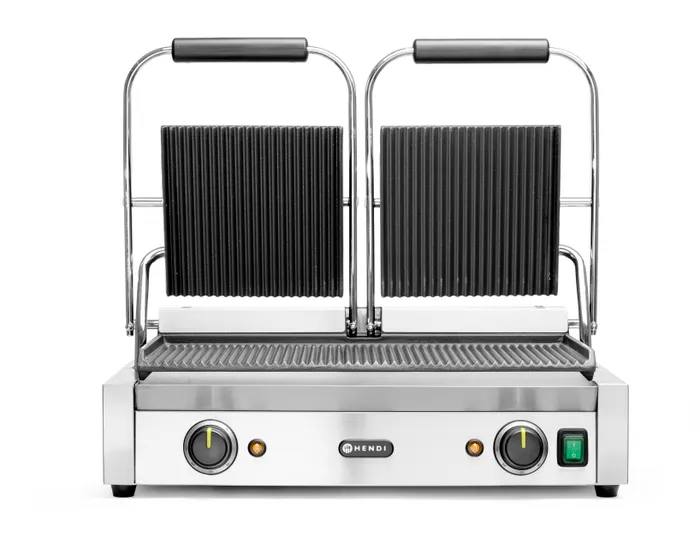 Hendi Contactgrill - dubbele versie geheel geribd