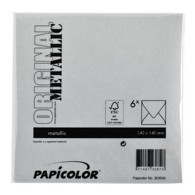 Envelop Papicolor 140x140mm metallic zilver