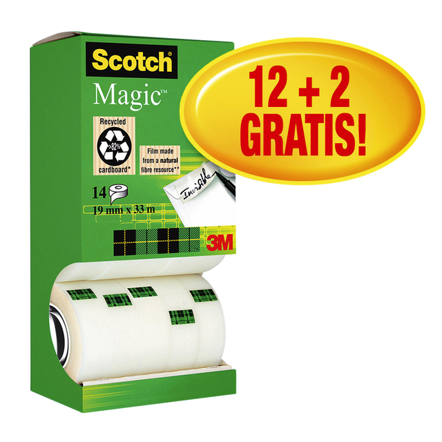 Plakband Scotch Magic 810 19mmx33m onzichtbaar mat 12+2 gratis