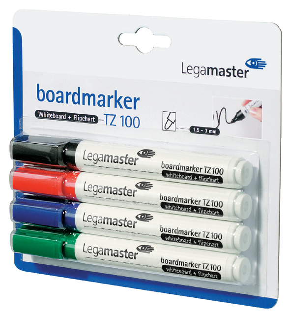 Viltstift Legamaster TZ 100 whiteboard rond 1.5-3mm assorti blister à 4 stuks