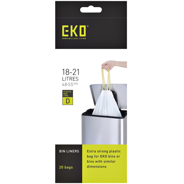 Afvalzak EKO MDPE type D met trekband 55x55cm 18-21L wit