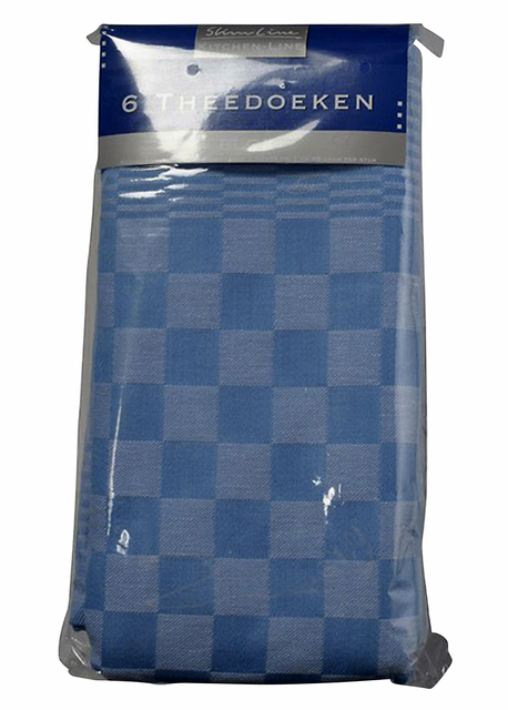 Theedoek Felicia katoen blauw/wit 65x65cm 6 stuks