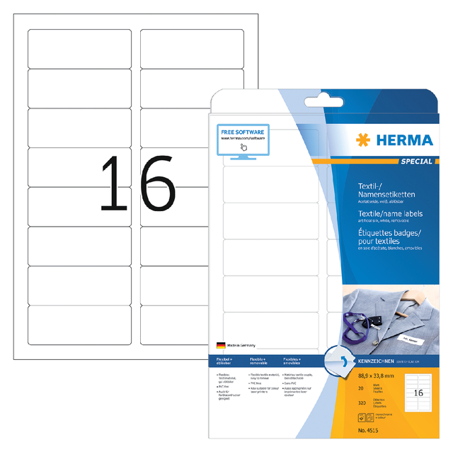 Naambadge etiket HERMA 4515 88.9x33.8mm wit