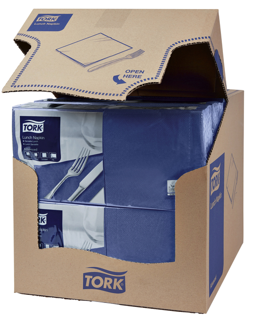 Servetten Tork 2-laags 1/4 gevouwen 200st donkerblauw  477215