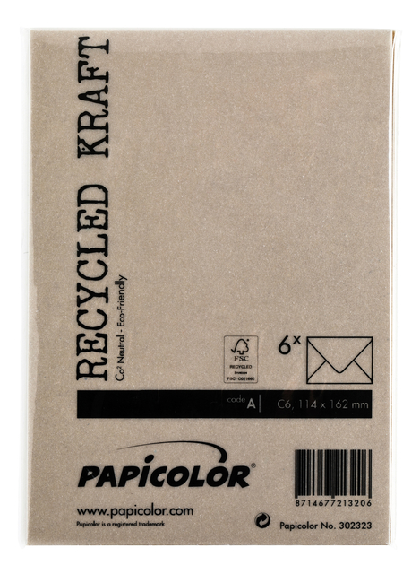Envelop Papicolor C6 114x162mm kraft bruin
