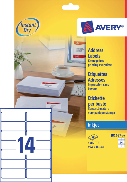 Etiket Avery J8163-10 99.1x38.1mm wit 140stuks