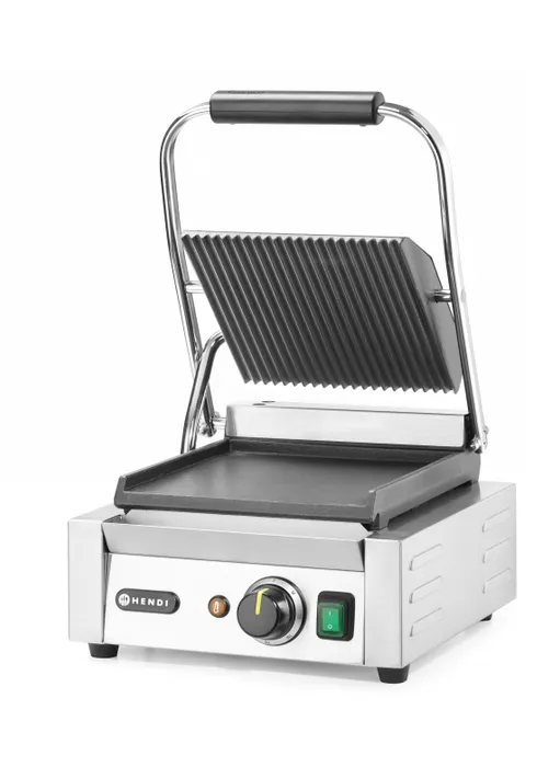 Hendi contactgrill - enkel - geribd boven - glad onder