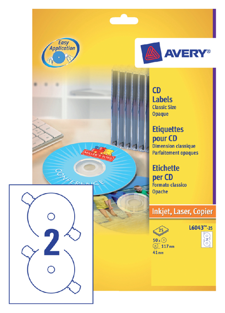 Etiket Avery L6043-25 CD wit 50 stuks