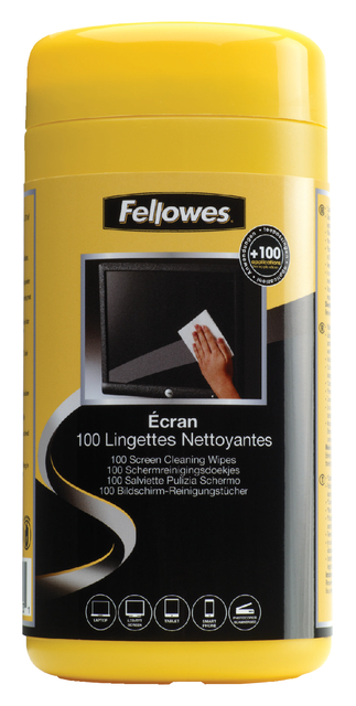 Reinigingsdoekjes Fellowes beeldscherm dispenser 100stuks