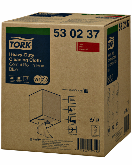 Reinigingsdoek Tork Heavy-Duty W1/2/3 multifunctioneel 280 vel blauw 530237