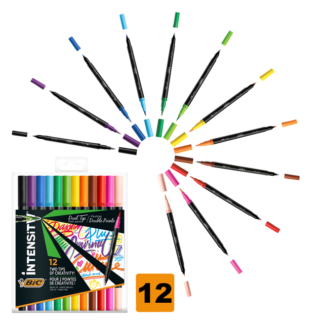 Kleurstift Bic Intensity dual-tip assorti etui à 12 stuks