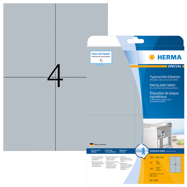 Etiket HERMA 4216 105x148mm weerbestendig zilver 100stuks