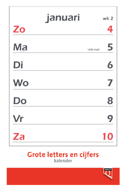 Kalender 2024 met grote letters en cijfers Quantore