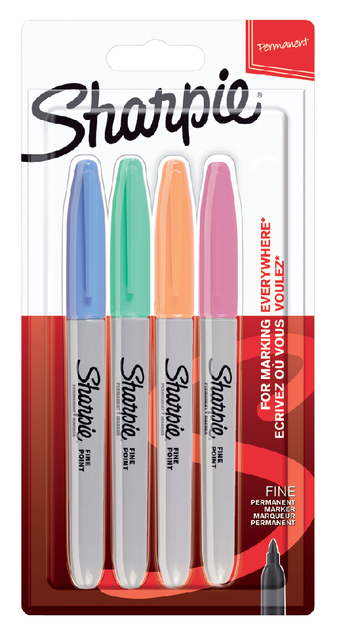 Viltstift Sharpie rond fine pastel assorti blister à 4 stuks