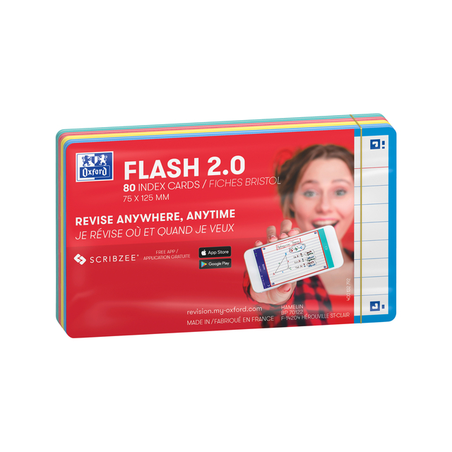 Flashcard Oxford 2.0 75x125mm 80vel 250gr lijn assorti