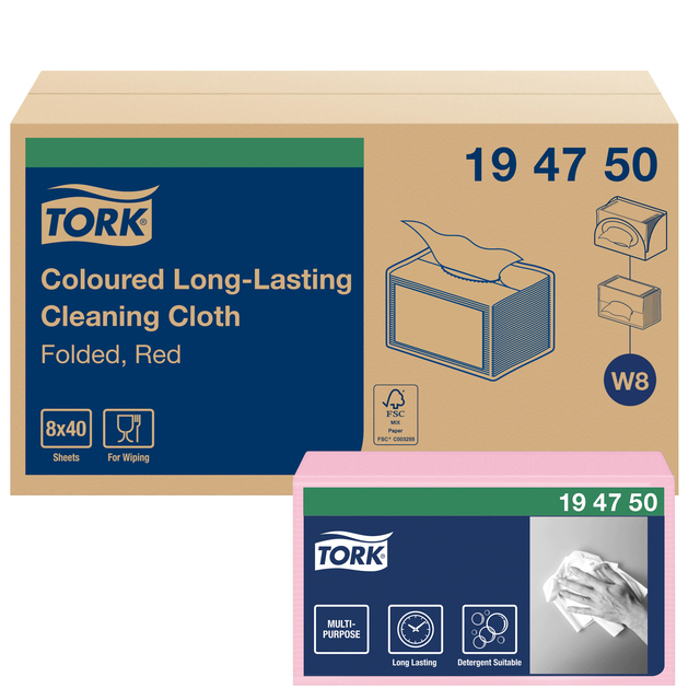 Reiningingsdoek Tork Long Lasting W8 multifunctioneel   diverse kleuren 194750